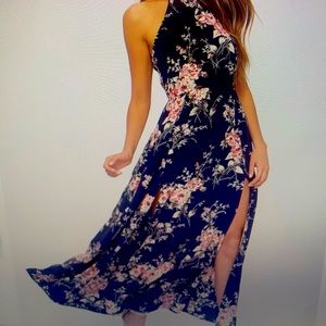 Lulus midnight blue floral maxi
